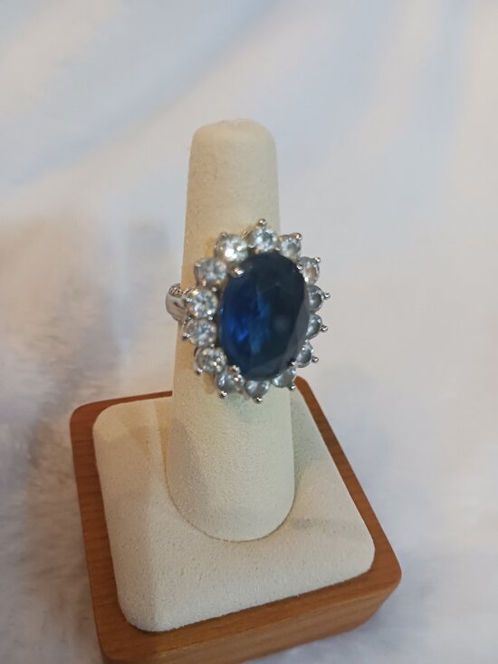 Kenneth Jay Lane Jewelry - Kenneth Jay Lane Blue and White Halo Statement Ring